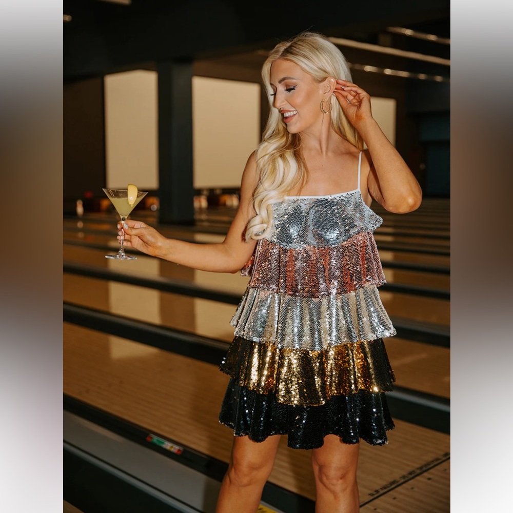 NWT Buddy Love Women's Multicolor Sequin Disco Glamour Mini Dress - Size XS